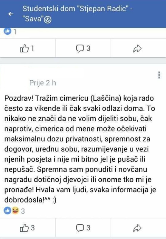 Najsmješnije objave "tražim cimera" sa domskih grupa
