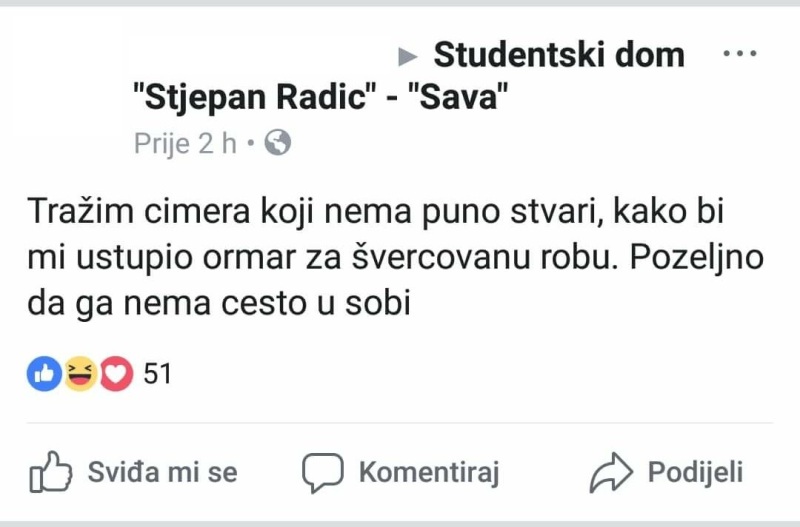 Najsmješnije objave "tražim cimera" sa domskih grupa
