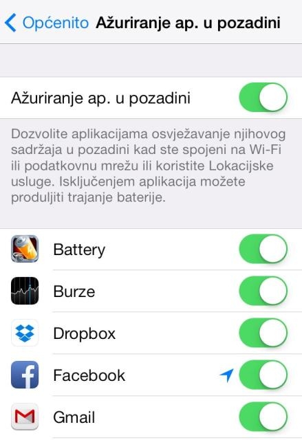 Ažuriranje aplikacija u pozadini